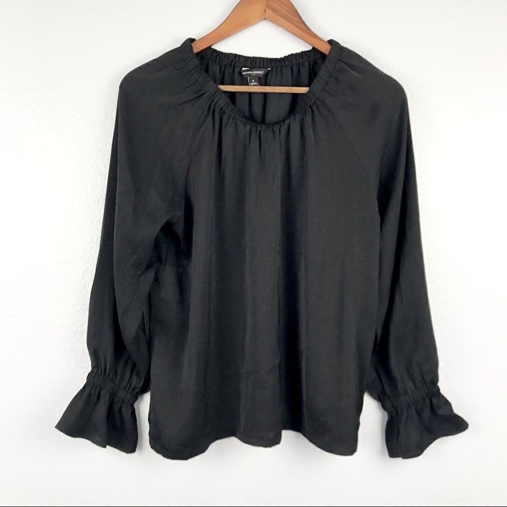 Banana Republic Long Sleeve Gathered Top Black Size S